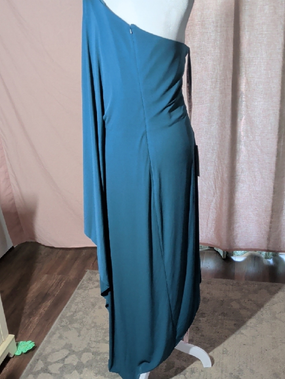 Mac Duggal Teal One-Shoulder Draped Asymmetrical Gown - Picture 5 of 12